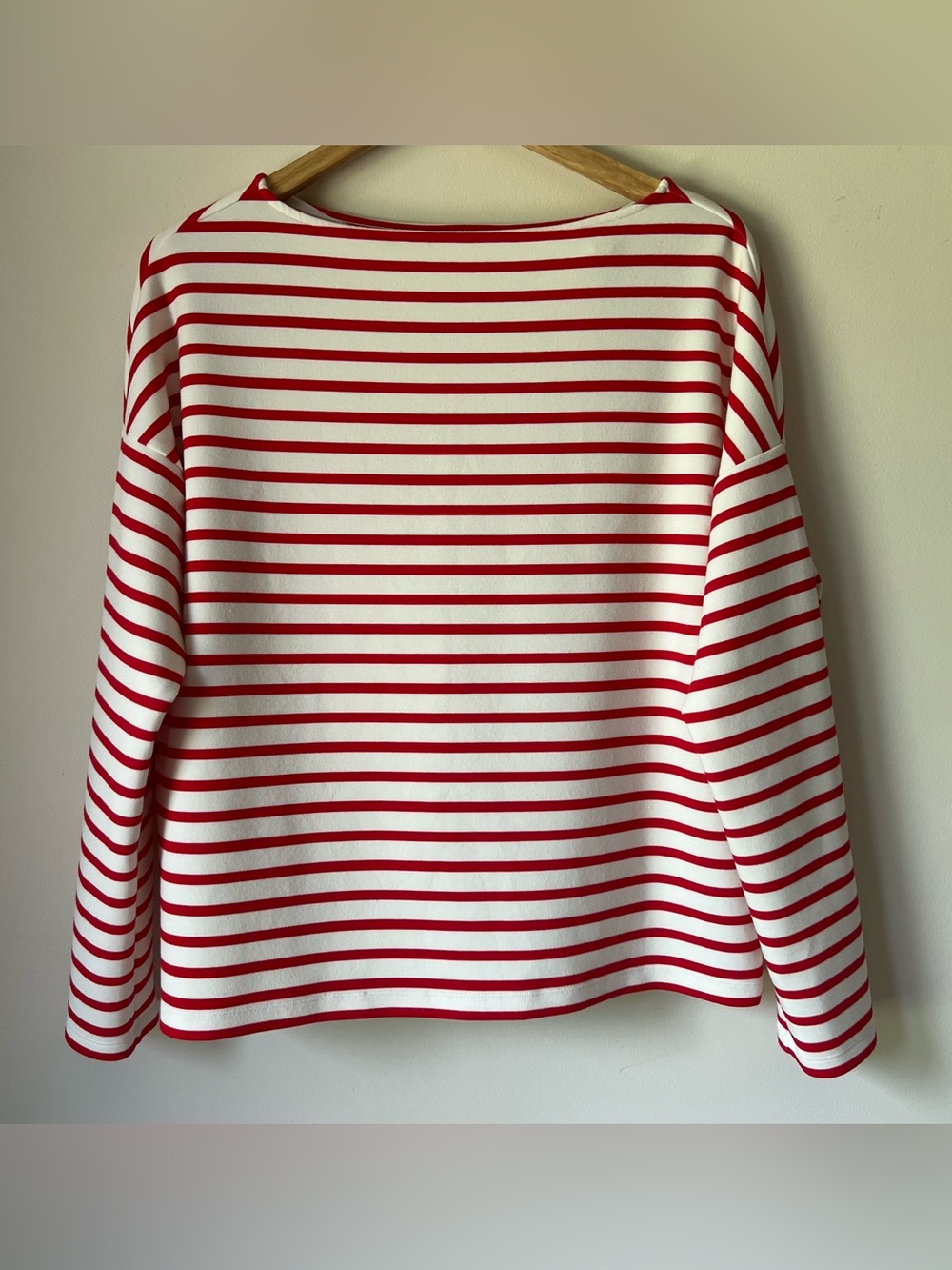Spanx AirEssentials Boatneck Top Red White Stripes Long Sleeves Nautical Size L - Picture 2 of 9